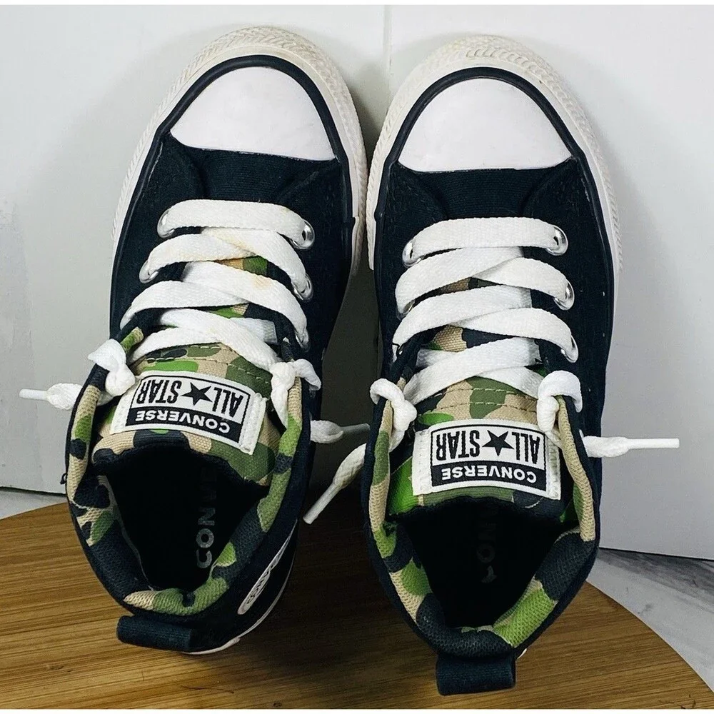 Converse CTAS Street Mid Black Khaki White CAMO Kids Sneakers 667212F Sz11.5